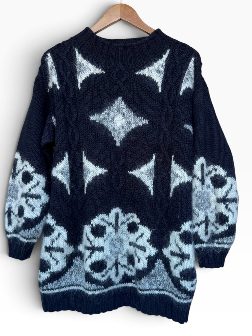 Vintage 80s Forenza Handknit Chunky Geometric Snowflake Knit Sweater M/L